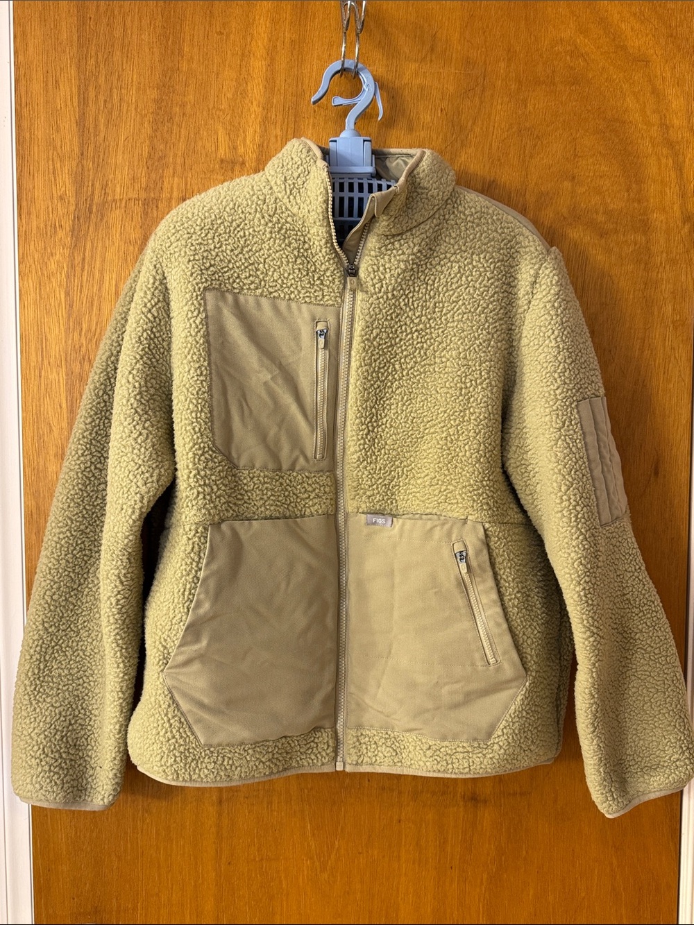 Figs Olive Green Sherpa Fleece Zip Jacket